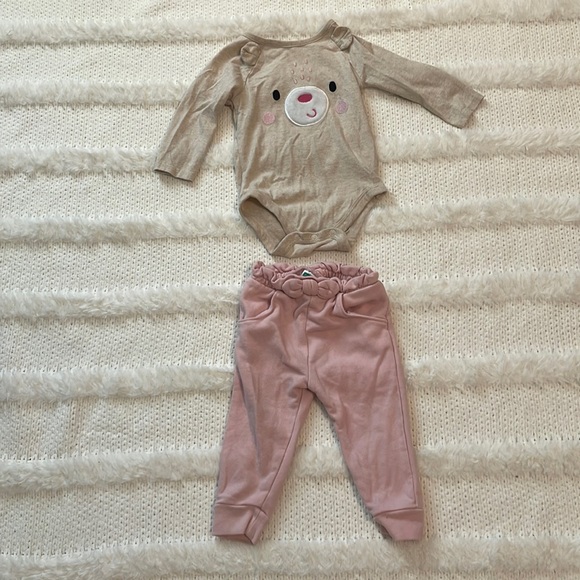 Garanimals Animal face romper tan & pink pants Baby girls size 12 M bundle of 2 - Picture 2 of 13